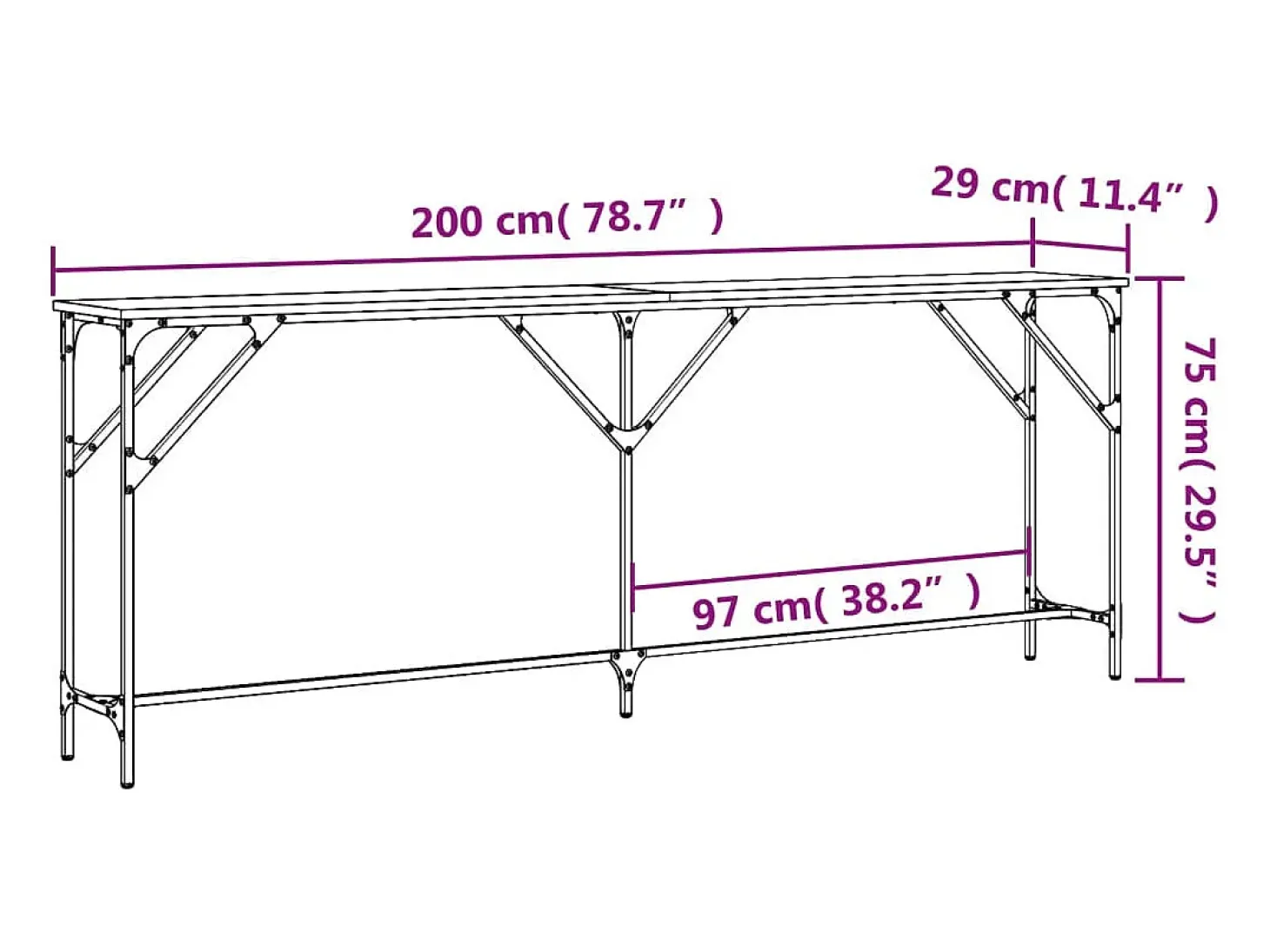 Mesa consola madera de ingeniería roble Sonoma 200x29x75 cm