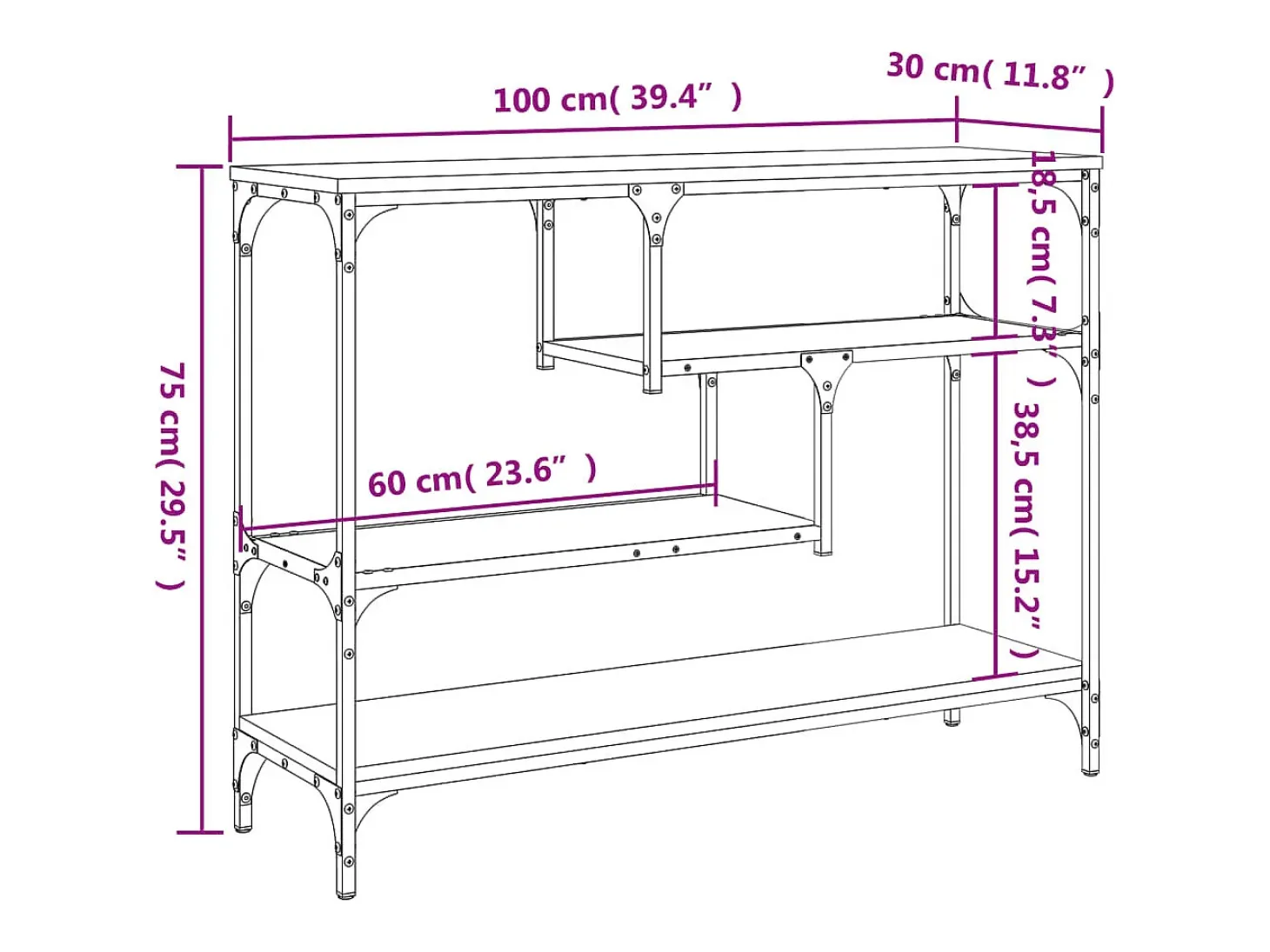 Mesa consola madera de ingeniería marrón roble 100x30x75 cm
