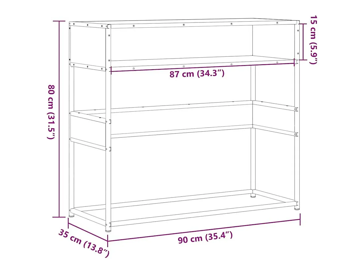 Mesa consola madera de ingeniería marrón roble 90x35x80 cm