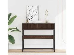 Mesa consola madera de ingeniería marrón roble 90x35x80 cm