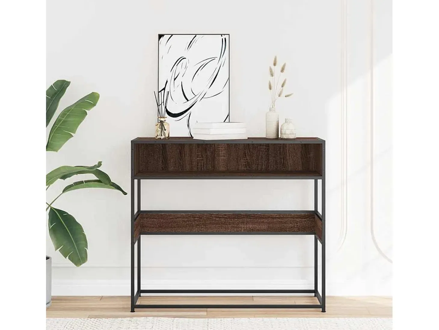 Mesa consola madera de ingeniería marrón roble 90x35x80 cm