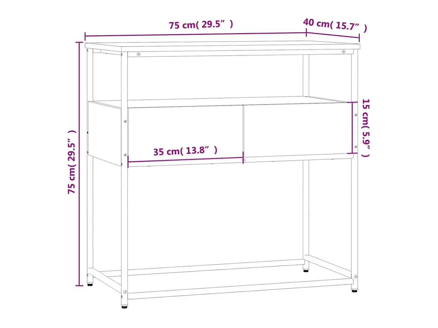 Mesa consola madera de ingeniería gris Sonoma 75x40x75 cm
