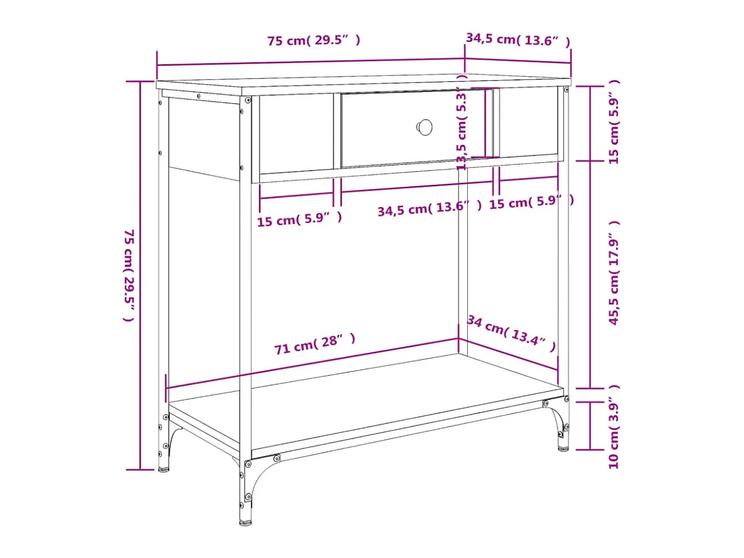 Mesa consola madera de ingeniería marrón roble 75x34,5x75 cm