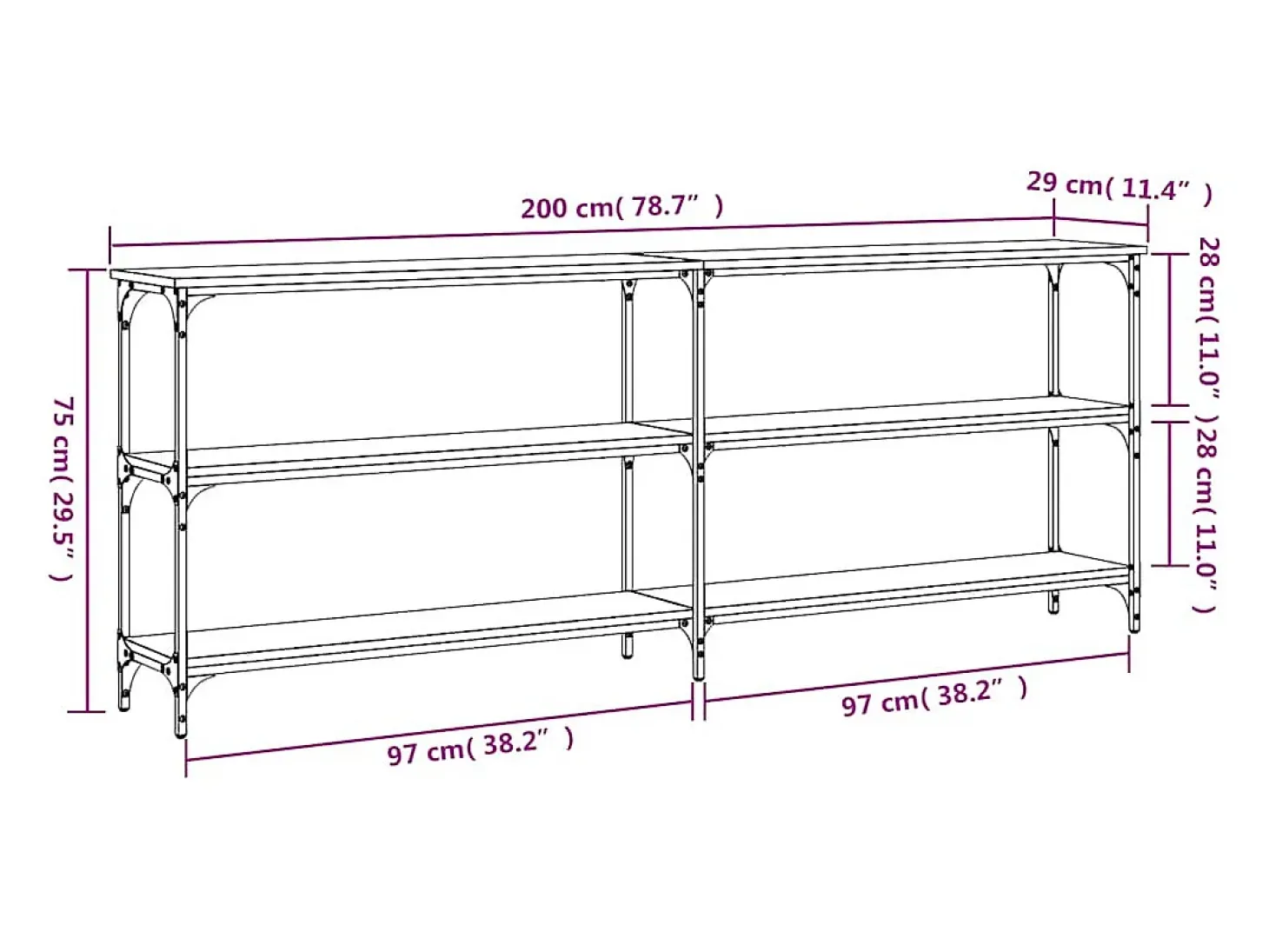 Mesa consola madera de ingeniería gris Sonoma 200x29x75 cm