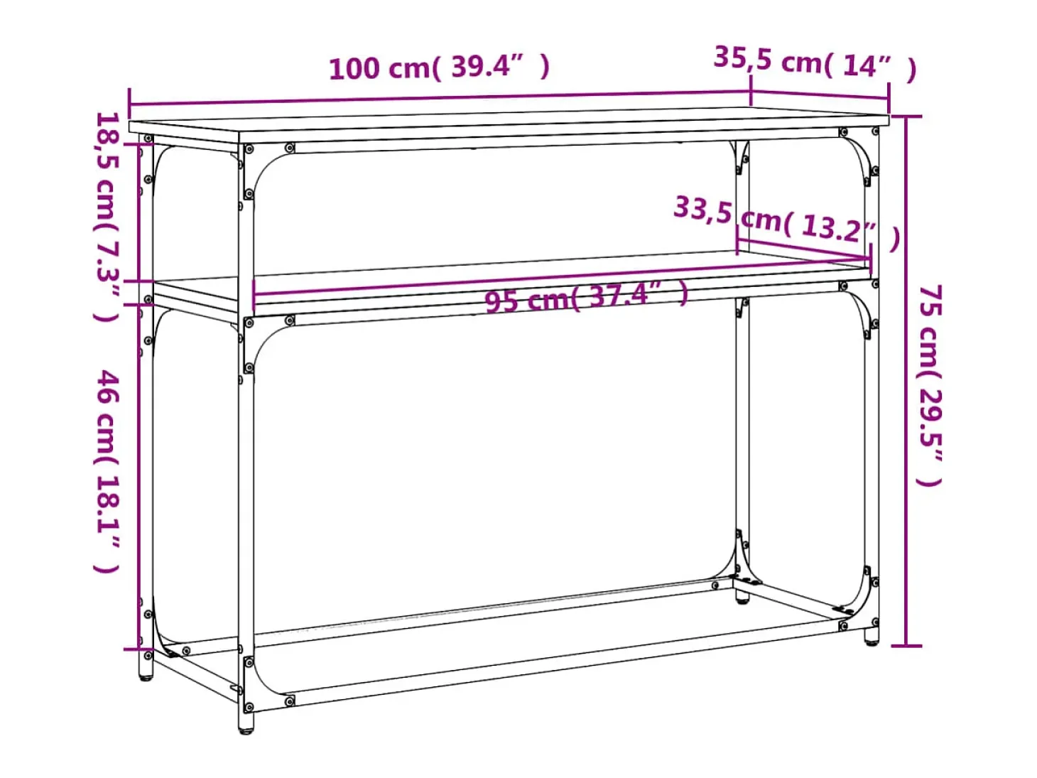 Mesa consola madera de ingeniería negra 100x35,5x75 cm