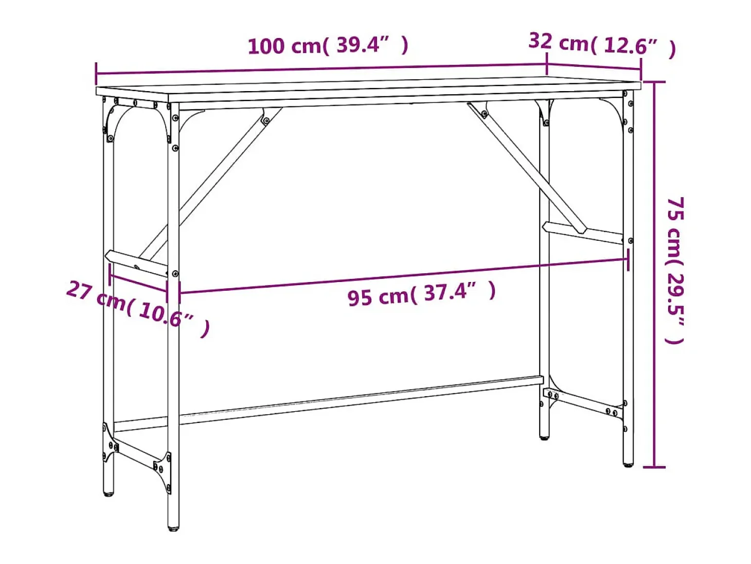 Mesa consola madera de ingeniería roble Sonoma 100x32x75 cm