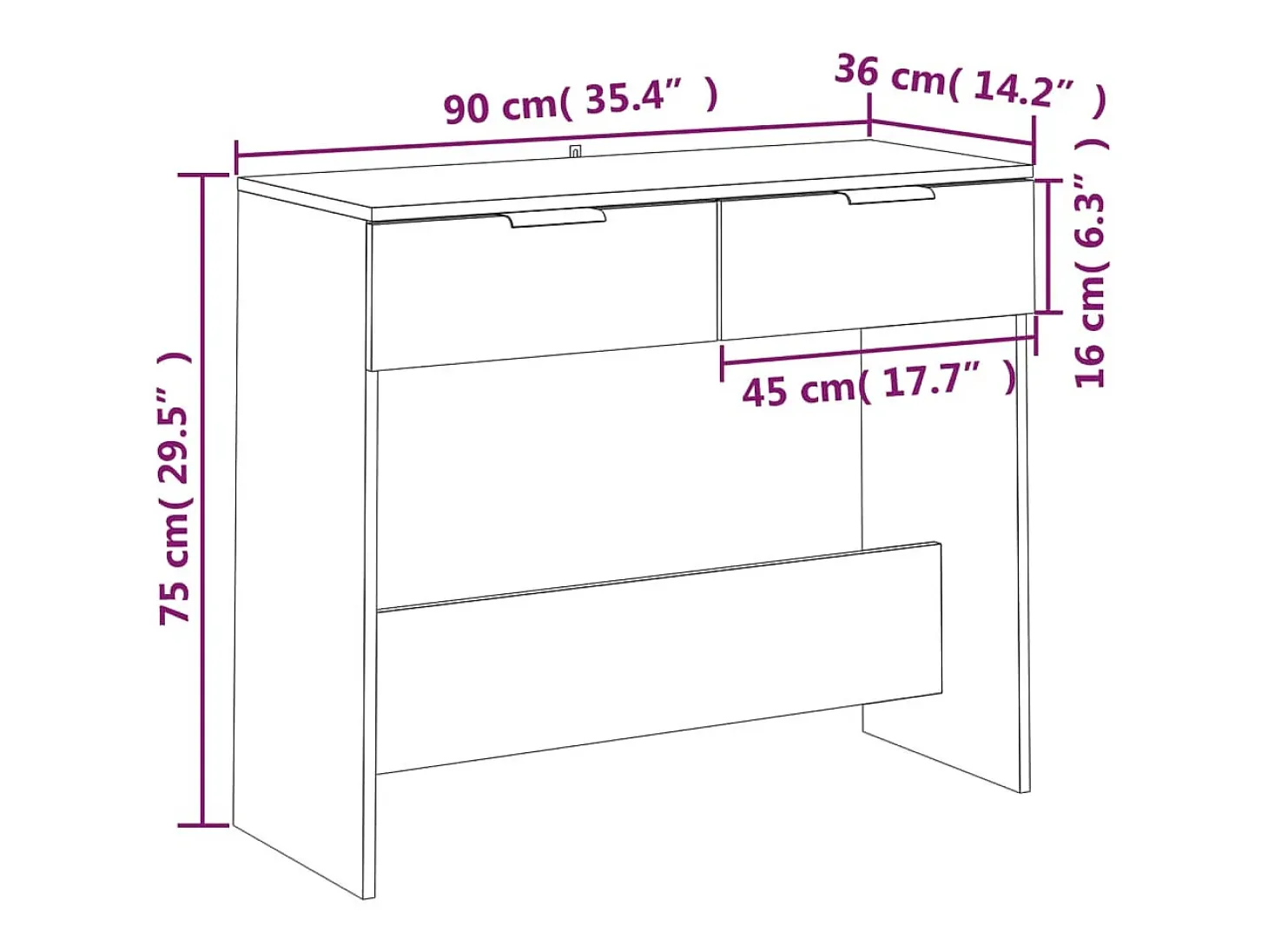 Mesa consola madera de ingeniería negro 90x36x75 cm