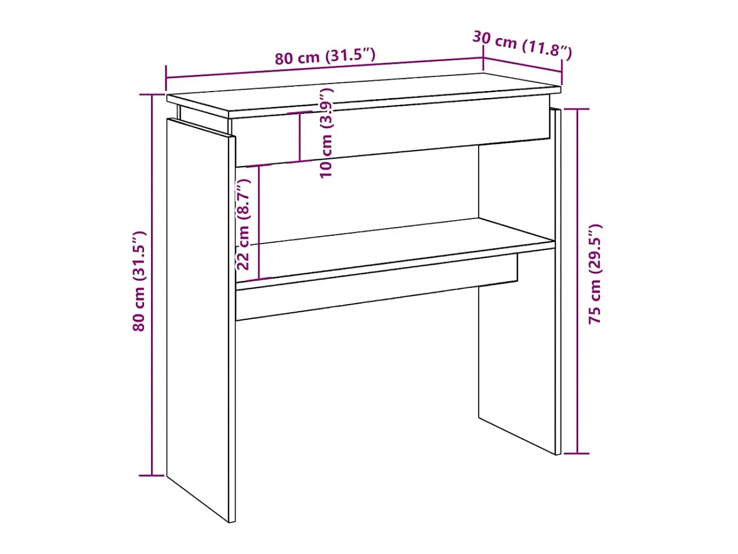 Mesa consola madera de ingeniería roble artesanal 80x30x80 cm