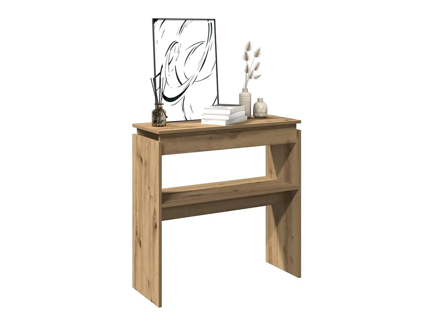 Mesa consola madera de ingeniería roble artesanal 80x30x80 cm