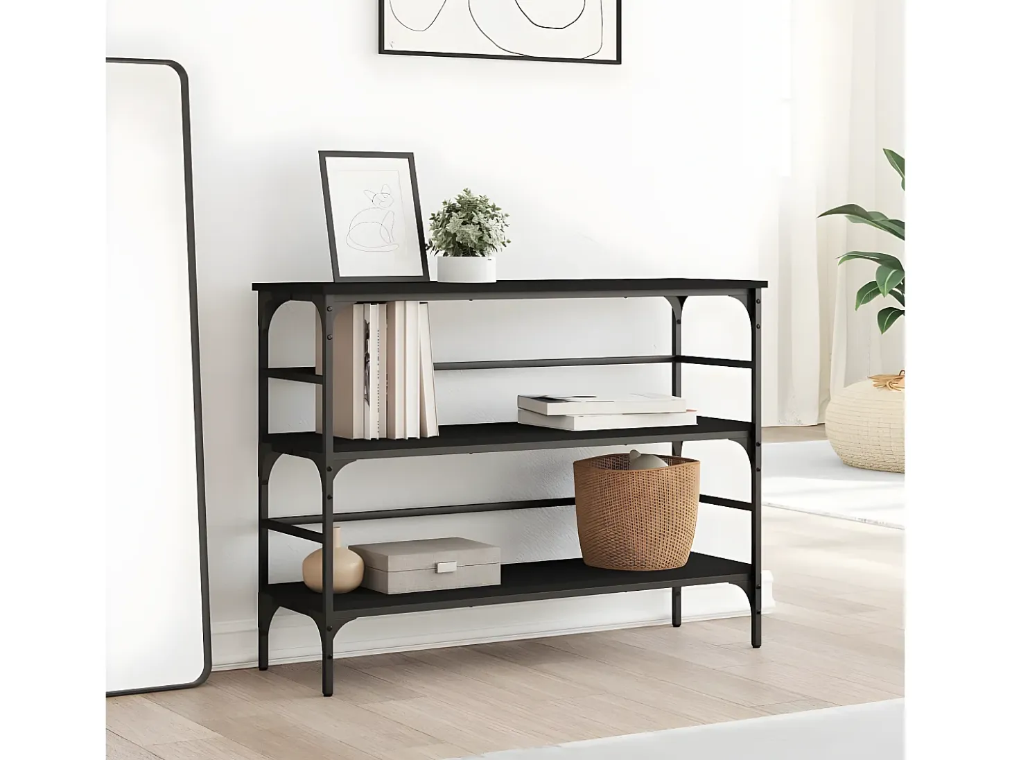 Mesa consola madera de ingeniería negro 100x32x75 cm ES523360