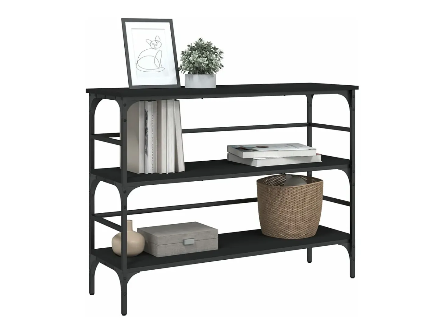 Mesa consola madera de ingeniería negro 100x32x75 cm ES523360