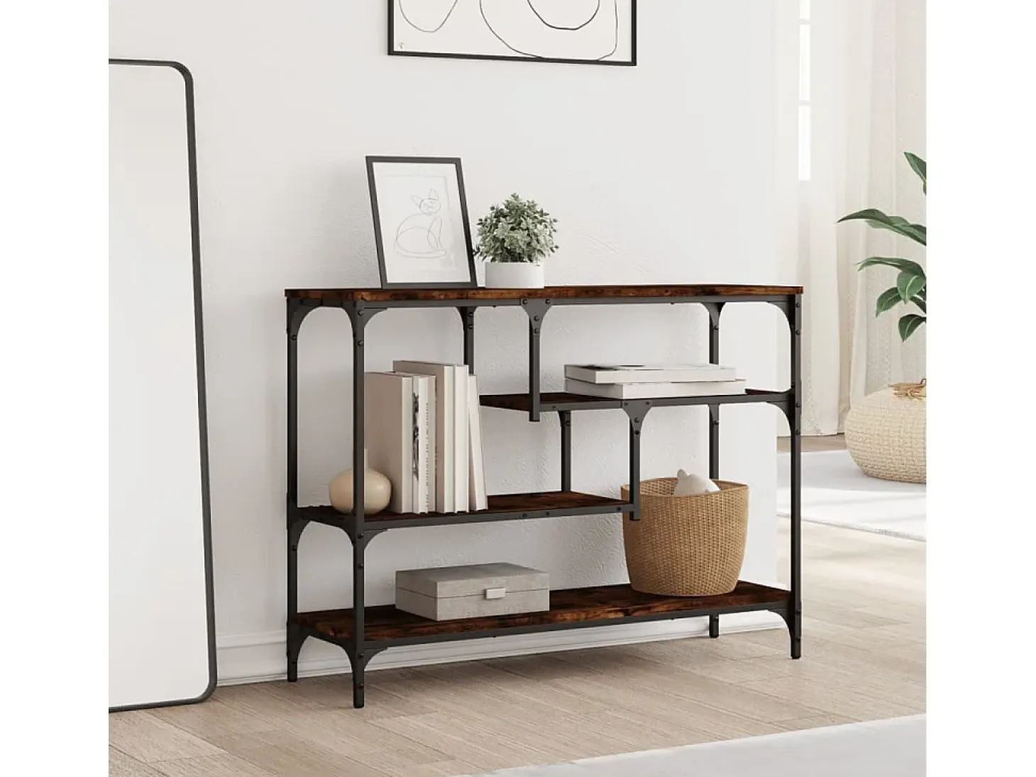 Mesa consola madera de ingeniería roble ahumado 100x30x75 cm