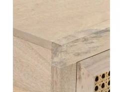 Mesa consola madera maciza de mango y caña natural 100x35x76 cm