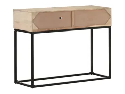 Mesa consola madera maciza de mango y caña natural 100x35x76 cm