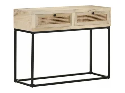 Mesa consola madera maciza de mango y caña natural 100x35x76 cm