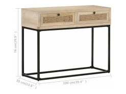 Mesa consola madera maciza de mango y caña natural 100x35x76 cm
