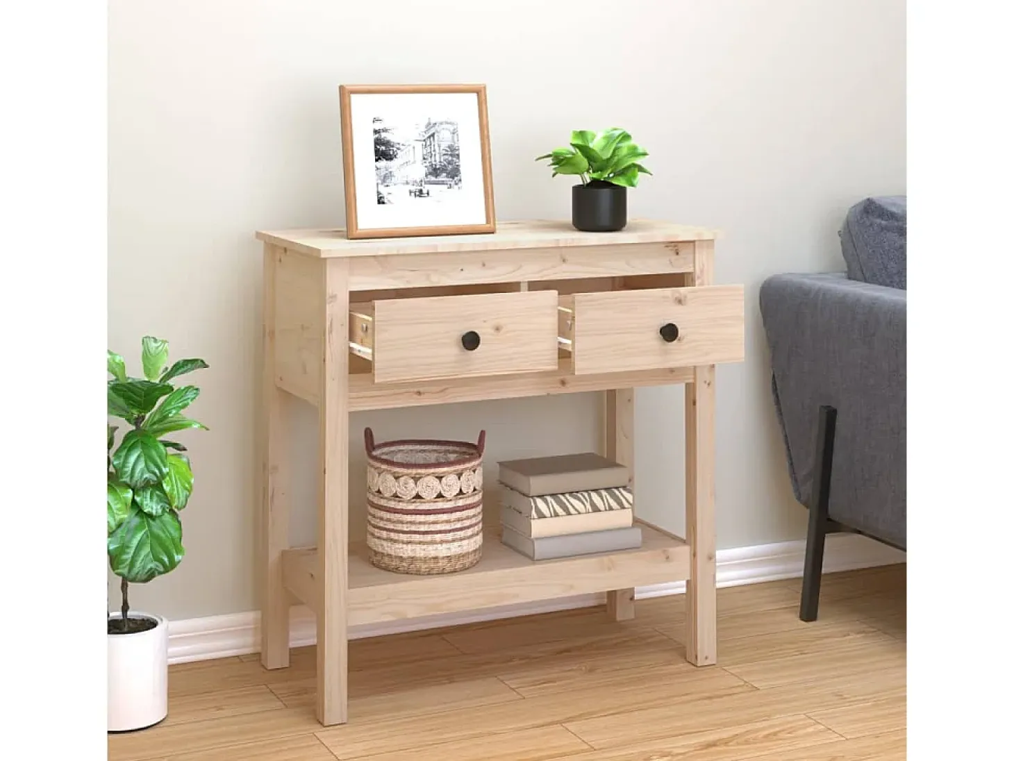 Mesa consola madera maciza de pino 75x35x75 cm ES825720