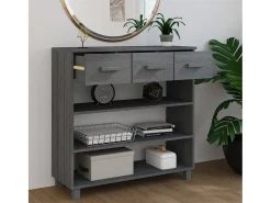 Mesa consola madera maciza de pino gris oscuro 90x35x90 cm
