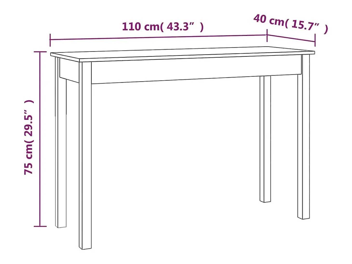 Mesa consola madera maciza de pino 110x40x75 cm