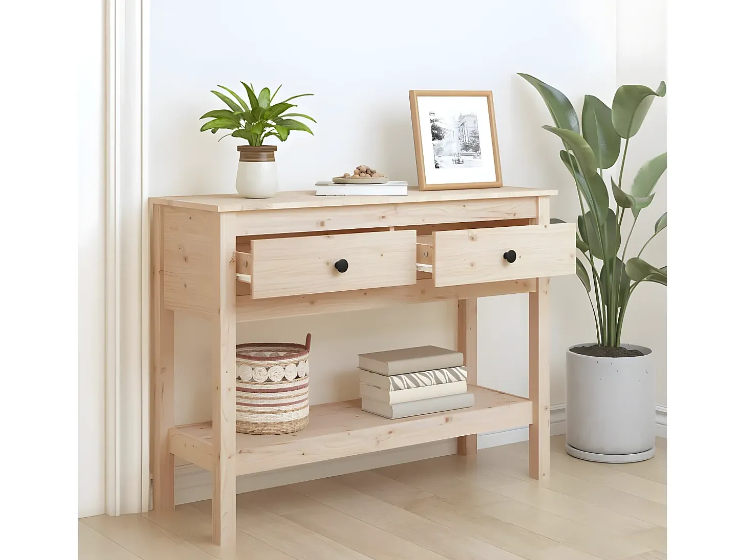 Mesa consola madera maciza de pino 100x35x75 cm ES343959