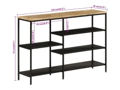 Mesa consola madera maciza mango rugosa y hierro 110x30x75 cm