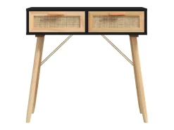 Mesa consola madera pino maciza ratán natural negro 80x30x75 cm ES920002