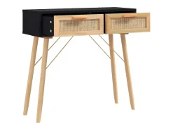 Mesa consola madera pino maciza ratán natural negro 80x30x75 cm ES920002