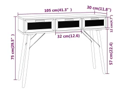 Mesa consola madera pino maciza ratán natural 105x30x75 cm