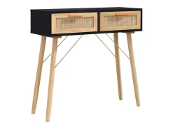 Mesa consola madera pino maciza ratán natural negro 80x30x75 cm