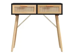 Mesa consola madera pino maciza ratán natural negro 80x30x75 cm