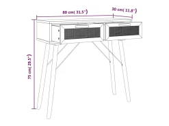 Mesa consola madera pino maciza ratán natural negro 80x30x75 cm
