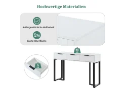 Mesa consola moderna con 3 cajones - 120 x 36 x 80 cm - MDF - para salón, pasillo - blanco + negro