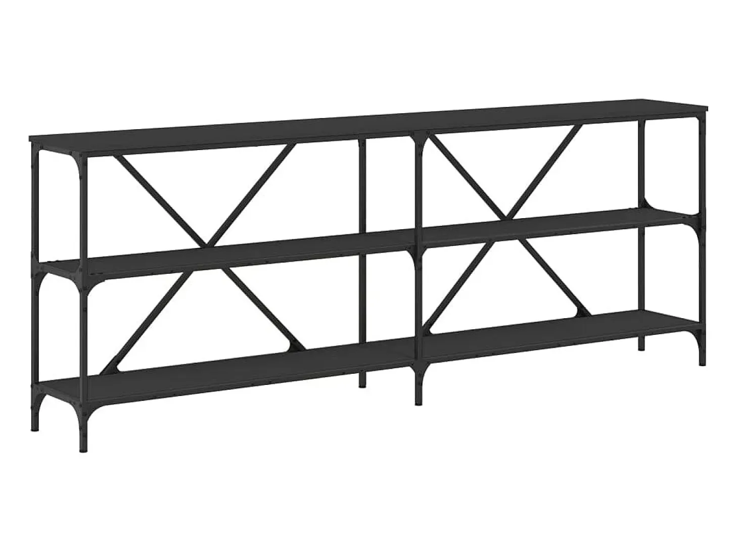 Mesa consola negra 200x30x75 cm madera contrachapada y hierro