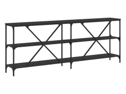 Mesa consola negra 200x30x75 cm madera contrachapada y hierro