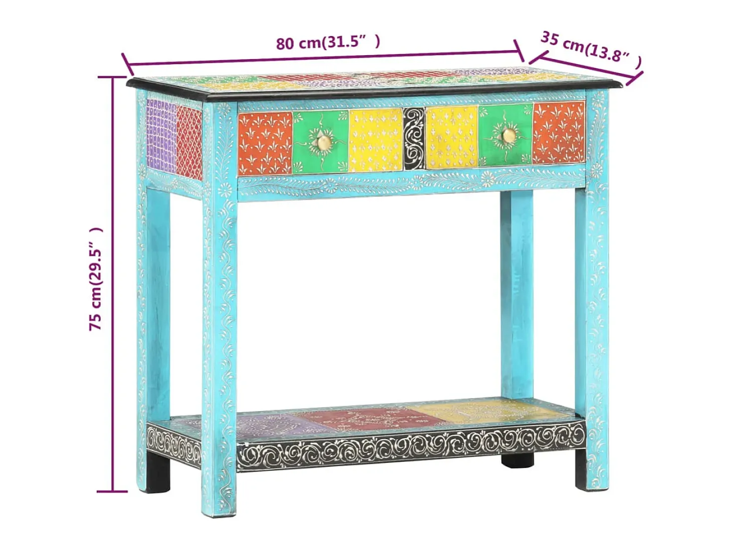 Mesa consola pintada a mano madera maciza de mango 80x35x75 cm