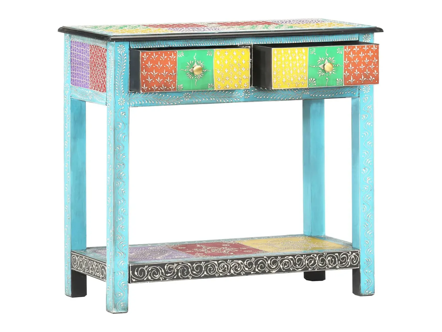 Mesa consola pintada a mano madera maciza de mango 80x35x75 cm