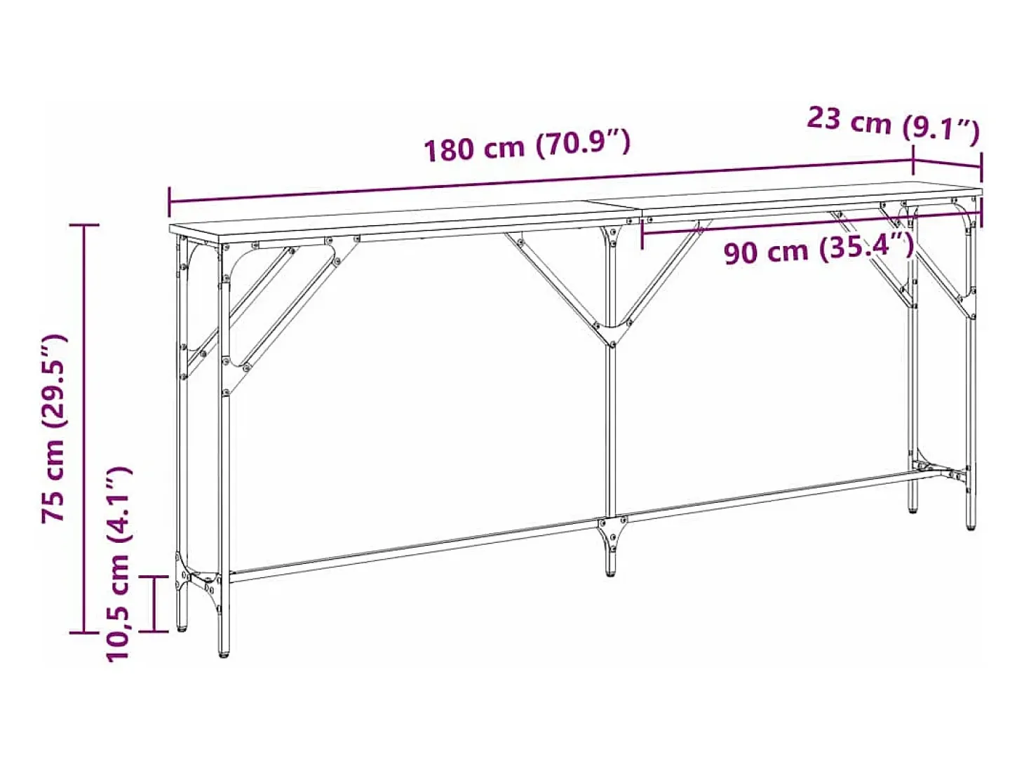 Mesa Consola Roble artisan 180 x 23 x 75 cm