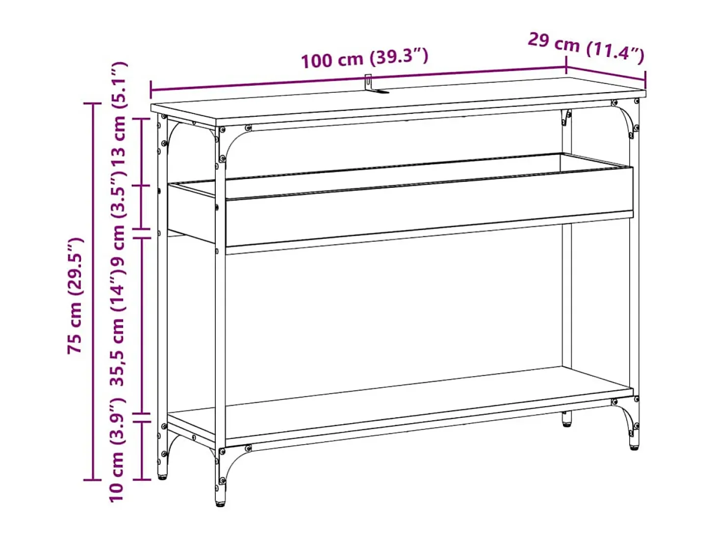 Mesa Consola Roble negro 100 x 29 x 75 cm Madera contrachapada