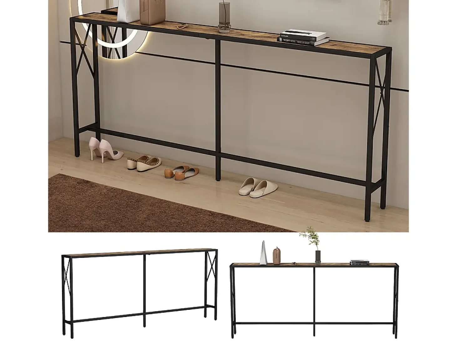 Mesa consola roble rústico 174x20x77 lima