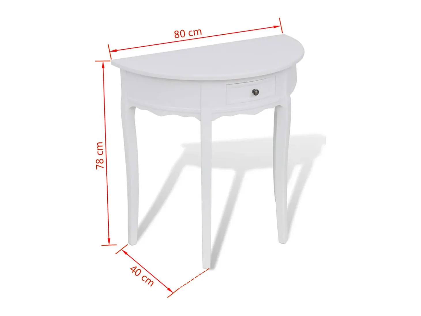 Mesa consola semicircular con cajón blanca
