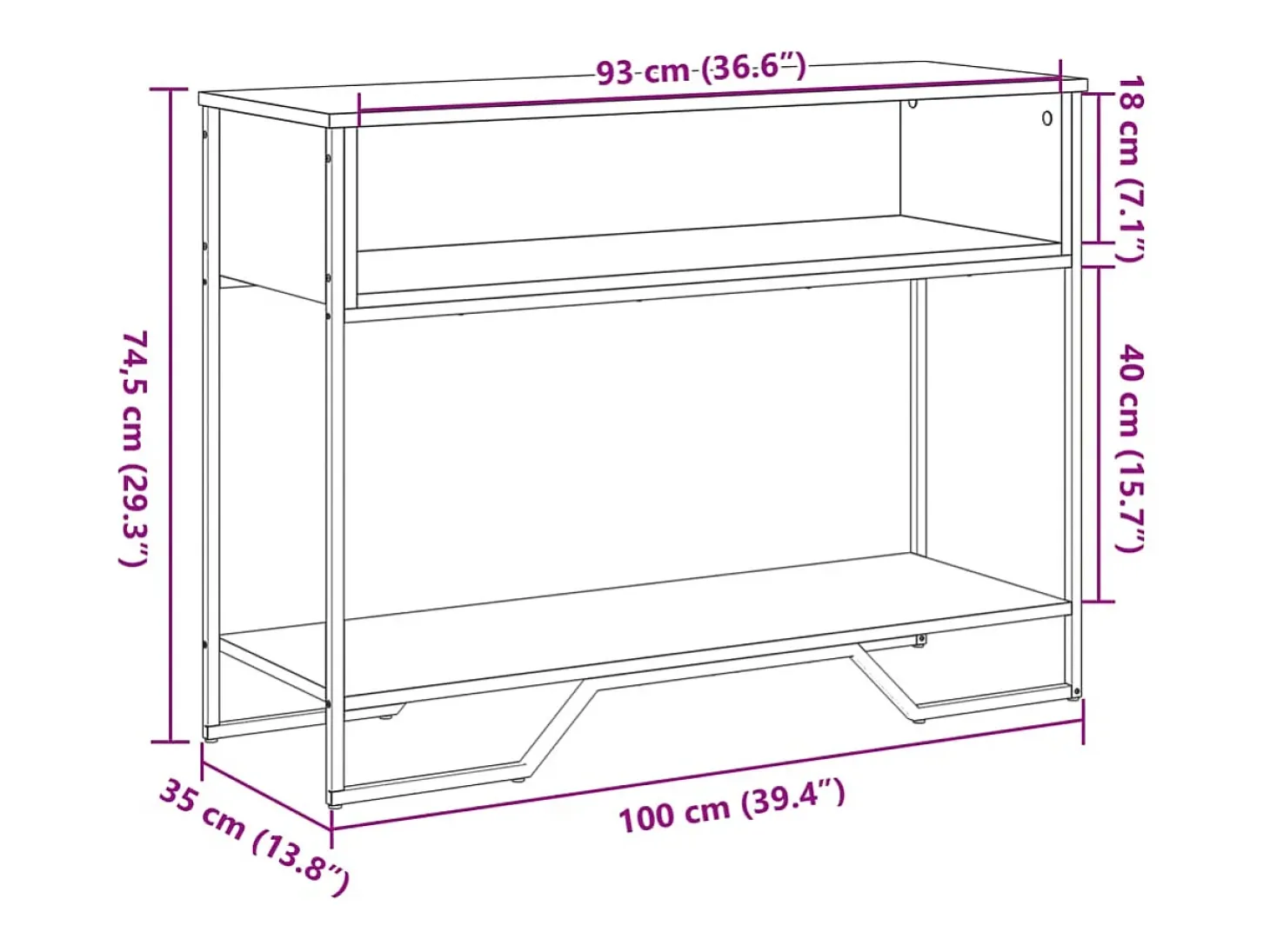 Mesa consola Sonoma gris 100x35x74,5 cm madera de ingeniería