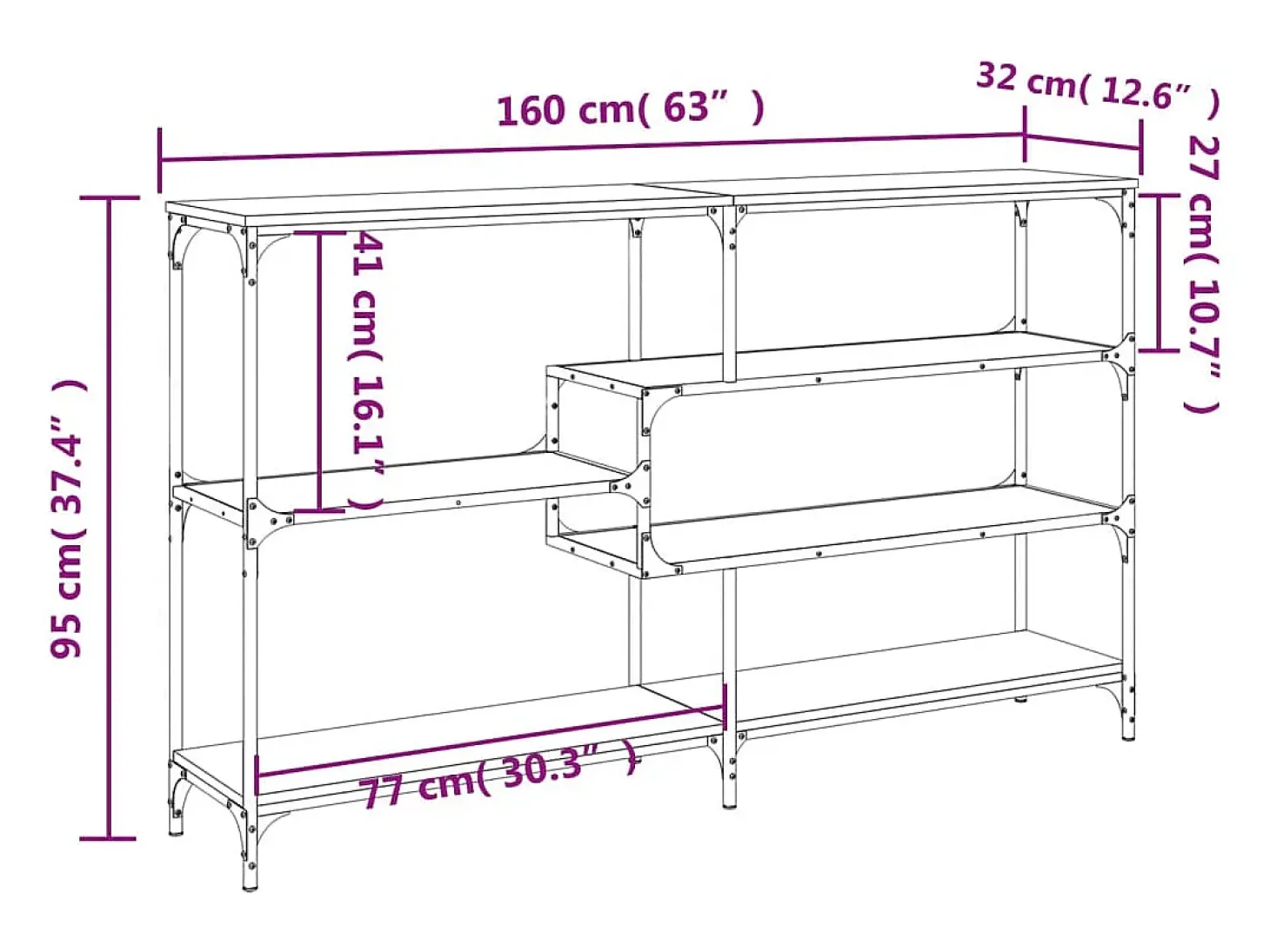 Mesa consola Sonoma gris 160x32x95 cm madera de ingeniería