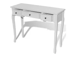 Mesa consola tocador con tres cajones blancos