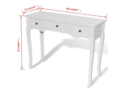 Mesa consola tocador con tres cajones blancos