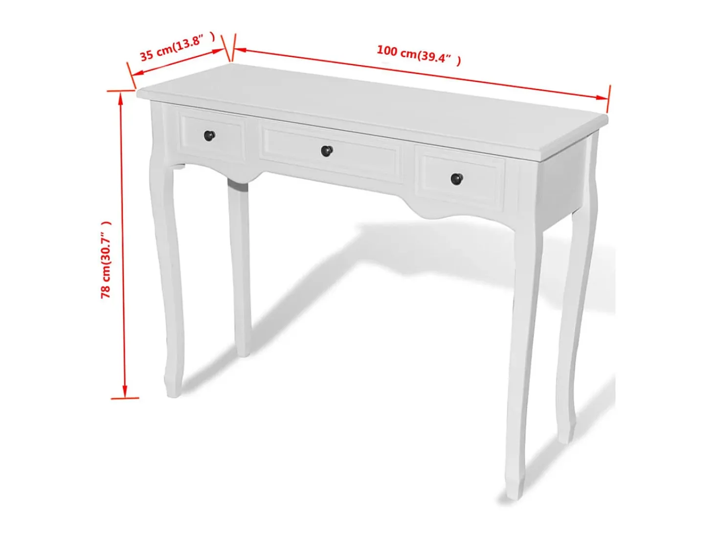 Mesa consola tocador con tres cajones blancos
