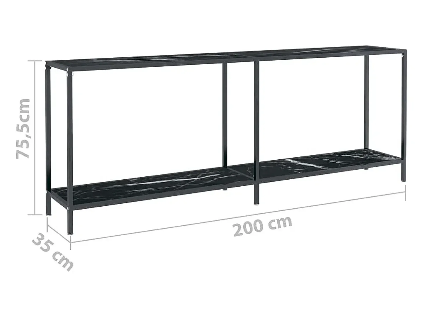 Mesa consola vidrio templado negro 200x35x75,5 cm