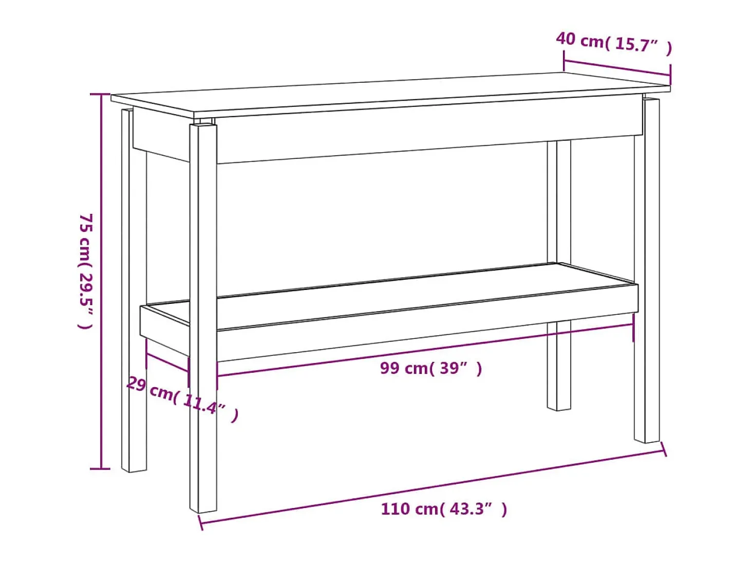 Mesa consola 110x40x75 cm Madera maciza de pino