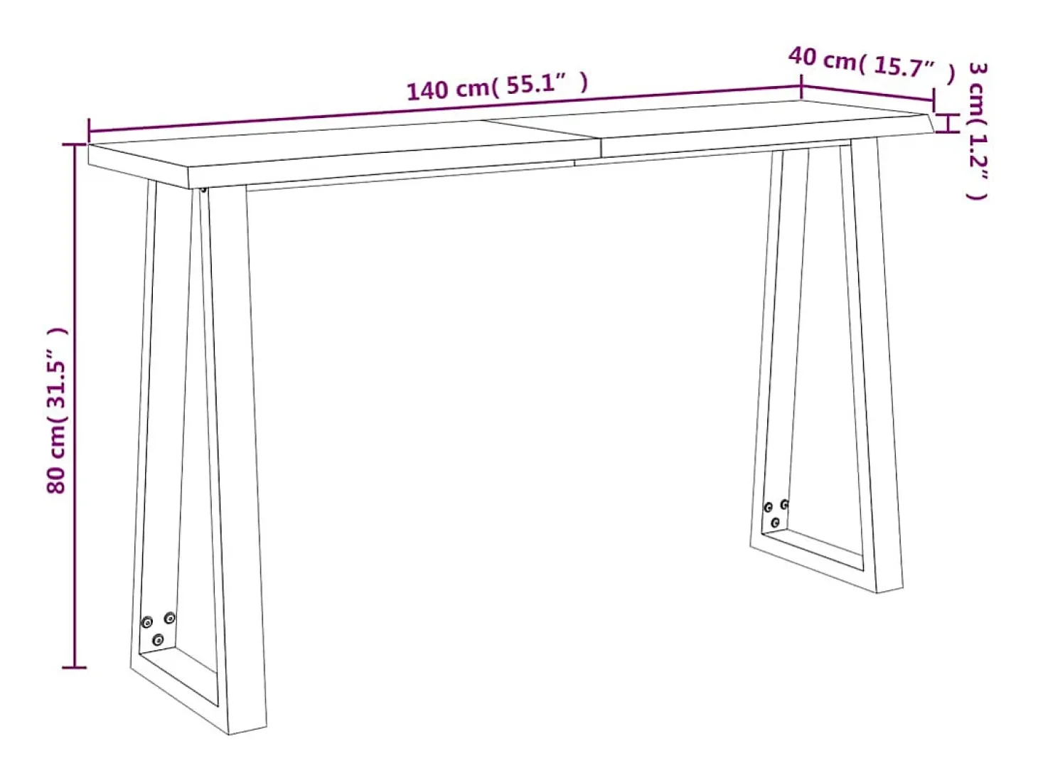 Mesa consola 140x40x80 cm madera maciza de acacia