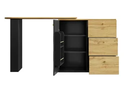 Mesa de bar extensible con espacio de almacenamiento, giratoria 360°, MDF, negra (138-204x39x104 cm)