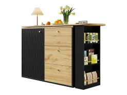 Mesa de bar extensible con espacio de almacenamiento, giratoria 360°, MDF, negra (138-204x39x104 cm)